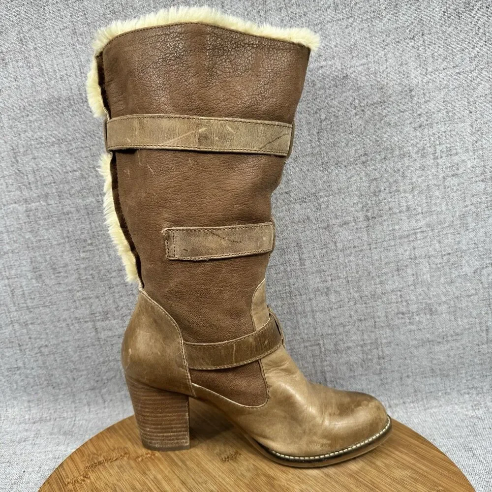 Gianni Bini Boots Women's Size 8 M Knee Suede Leather Faux Fur Lined